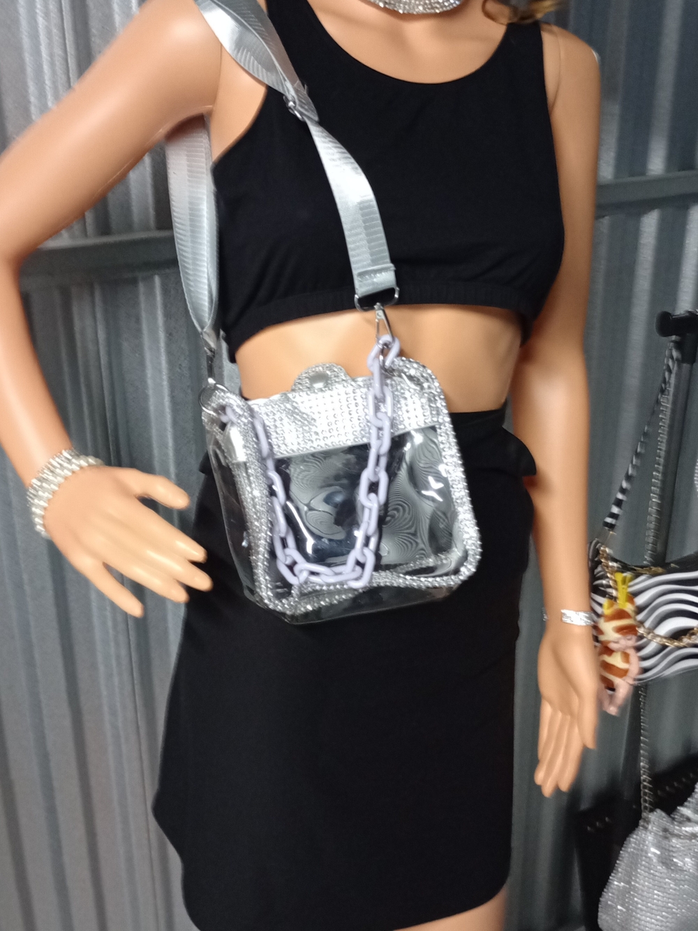 Silver Clear Shoulder Bag with Chain Accent NEW